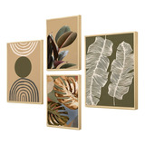 Kit 4 Quadros Decorativos Cozinha Plantas Formas Folhagem