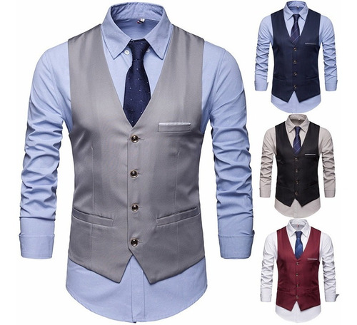 Chaleco De Traje Con Cuello En V Para Hombre Business