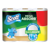 Toalla De Papel Desechable Scott Mega Absorbente 3 Rollos Color Blanco Toalla De Cocina Scott Mega Absorb