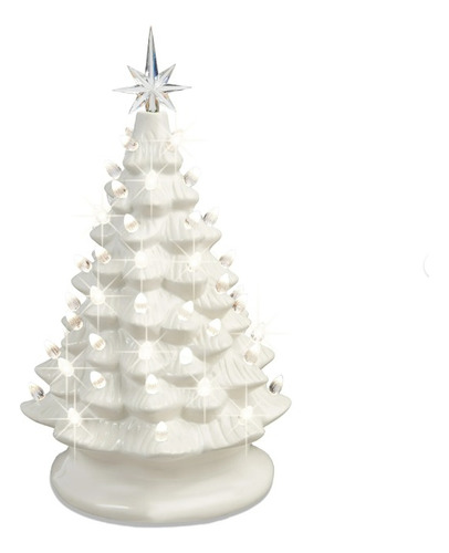 Arbol De Navidad Ceramica Con Luces Blanco 38.1 Cm
