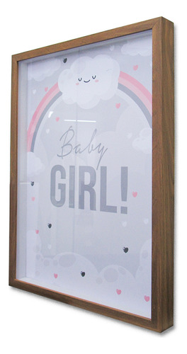 Quadro Cofre Porta Objetos Baby Girl Madeira 60 X 40cm