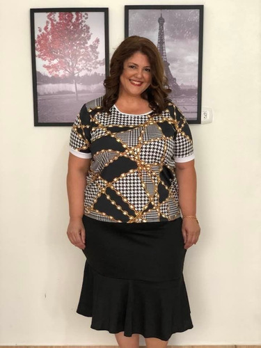 Conjunto Saia E Blusa Social Evangélica Plus Size G1/g2/g3