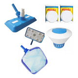 Kit Limpeza Piscina Aspirador Peneira Flutuador 2 Pastilhas