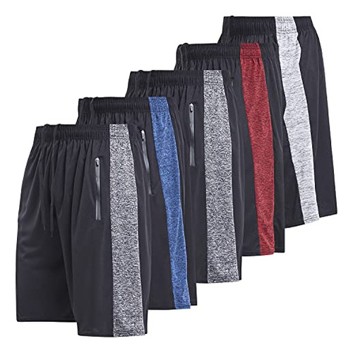 Mens 5 Pack Athletic Running Shorts, Basketball Gym Wor...