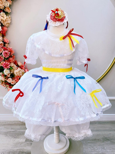 Vestido Infantil Caipira Junino Arraiá Noivinha Branca
