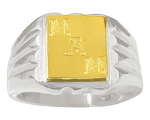 Anillo Sello Plata 925 Oro Hombre Iniciales Grabadas Macizo