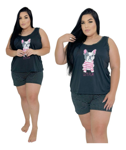 Pijama Plus Size Regata Feminino Adulto Estampas Sortidas