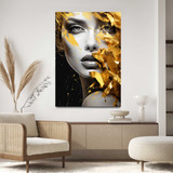 Quadro  Sala Beleza Mulher Rosto Dourado Decorativo 40x60