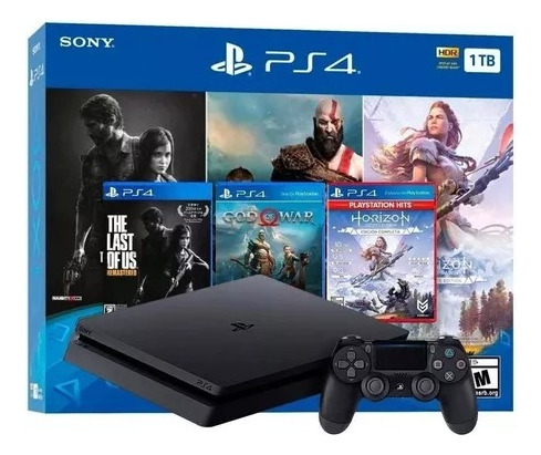 Ps4 Slim 1 Tb 2 Controle + 3 Jogos