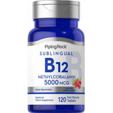Vitamina Methyl B12 Sublingual 5000mcg X 120 Tabletas - Piping Rock Sabor Frutal