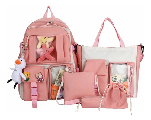 Set 5 Mochila Bolsas Escolar Estudiante Lapicera Tote Lona