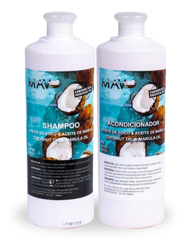 Shampoo Acondicionador Aceite De Coco Y Marula Mav 1000ml 