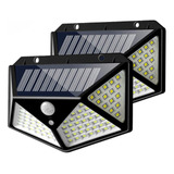 2 Luminária Parede Solar 100led Bateria Luz Balizador Jardim