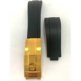 Pulseira Preta Para Relógio Rolex 20mm Fecho Dourado