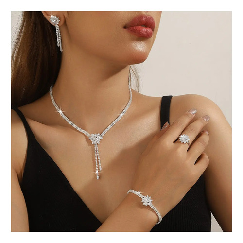 Kit 5 Joyería Plata Collar Pulsera Pendientes Anillo Regalos | MercadoLibre