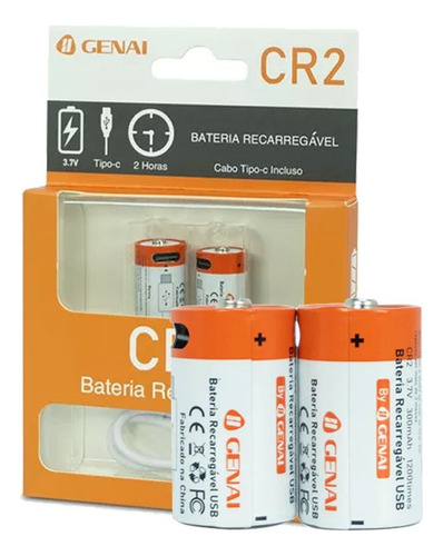 Pilhas Kit2 Cr2 Baterias Recarregável 3.7v 200mah Genai