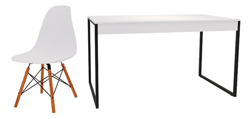 Jogo Mesa 90cm Para Notebook + Cadeiras Eames Moderno