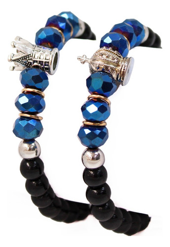  Pulsera Manilla Cuarzo Azul  Para Parejas King Queen Set X2