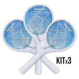 Kit X 3 Raquete Mata Mosquito Elétrica Nsbao Yg-d008 Cor Branco