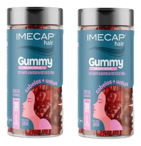 Kit 2 Pote Suplemento Alimentar Imecap Hair Gummy 30 Capsula