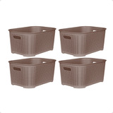 4 Canastos Organizador Caja Plastico Rattan Grande  53x33x29