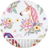 Vinilo Decorativo Infantil Unicornio Y Suculenta En Acuarela