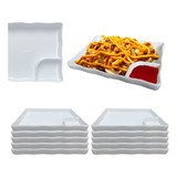 Kit 10 Pratos Com Divisória 21 Cm Para Finger Food E Sushi