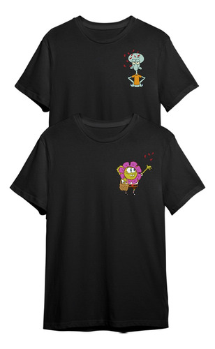 Kit 2 Camisetas Casal Bob Esponja E Lula Molusco Desenho