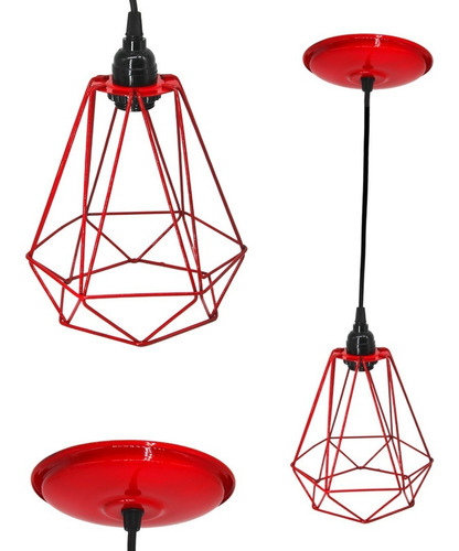 Lampara Diamante Minimalista Vintage Zafiro Colgante Rojo