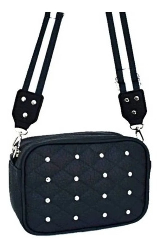 Cartera Bandolera Pm Complementos  Morral Bandolera Mujer  Moderna Símil Cuero Diseño Liso/tachas De Cuero Sintético  Negra Con Correa De Hombro Negra Y Blanca