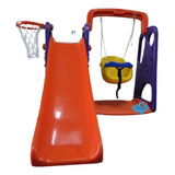 Playground Infantil Kit 3 Em 1 Escorregador, Cesta E Balanço