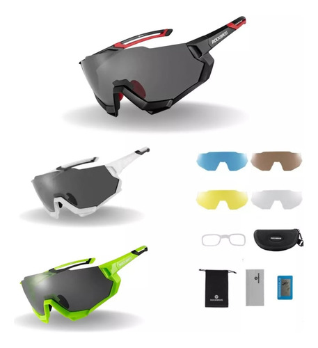 Gafas De Ciclismo Rockbros Rb-sp176, Colores, 5 Lentes Uv-400, Color De Marco Negro, Lente De Color Negro