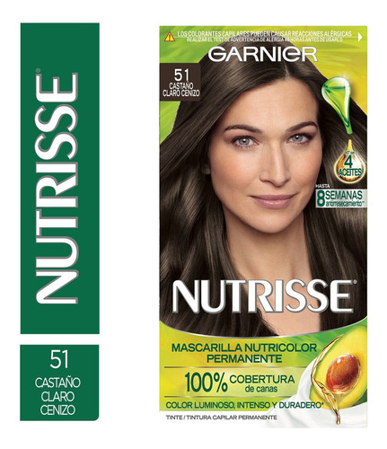 Kit Tintura Garnier  Nutrisse Regular Clasico Mascarilla Nutricolor Permanente Tono 51 Castaño Claro Ceniza Para Cabello