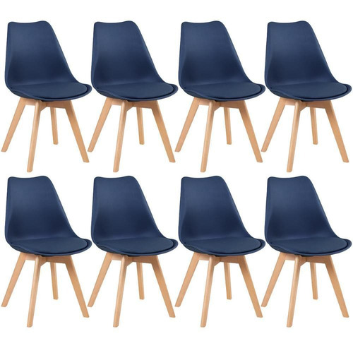 8 Cadeiras Estofada Leda Base Madeira Eames Cozinha Cores Cor Da Estrutura Da Cadeira Azul/petróleo