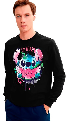 Polera Manga Larga Stitch Comiendo Sandía Oversize Unisex