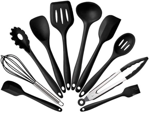 Kit Jogo Utensílios De Silicone Maciço Cozinha Escumadeira