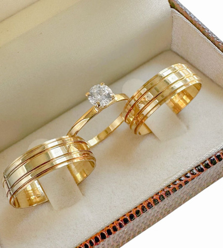 Par Alianças Casamento Noivado 2 Frisos  7mm 7g Ouro 18k