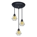 Lampara Colgante Vintage 3 Luces Jaula Diamante Negro Florón