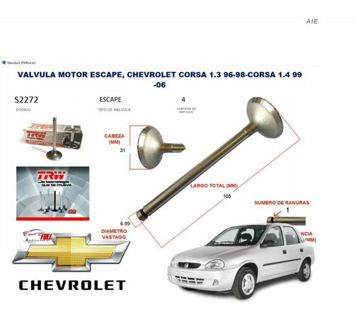 Valvula De Escape Chevrolet Corsa 1.3 1.4 31x105 Foto 2