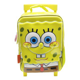 Mochila Escolar Bob Esponja Smile Con Carro Color Amarillo Diseño De La Tela Liso