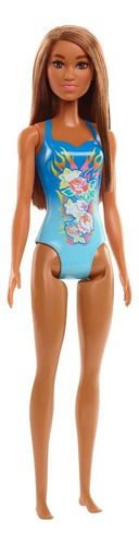 Barbie Muñeca Traje De Baño Azul Con Rosas