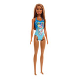 Barbie Muñeca Traje De Baño Azul Con Rosas