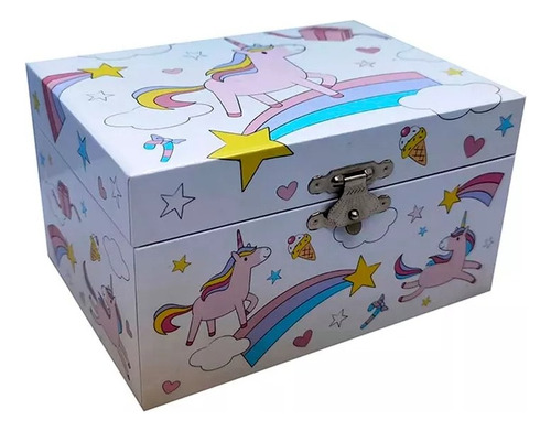 Caja Musical Madera Unicornio Baul Alahajero Clásico Cuerda Color Blanco