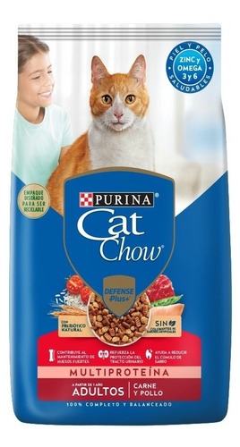 Alimento Cat Chow Defense Plus Multiproteína Para Gato Adulto Sabor Carne En Bolsa De 15kg