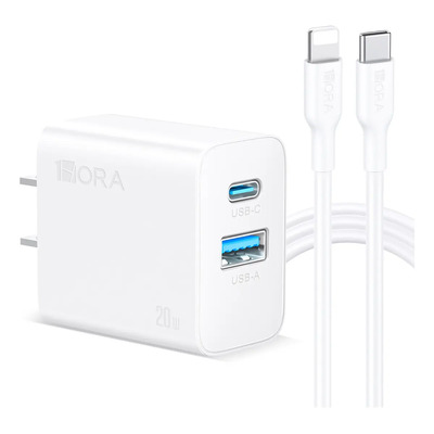 Cargador 20W GaN Dual Salida USB C & USB Port Carga Rapida 1Hora con 1M Cable Tipo C a IP Compatible con iPhone 14 13 12 Pro Max Samsung | Envío gratis