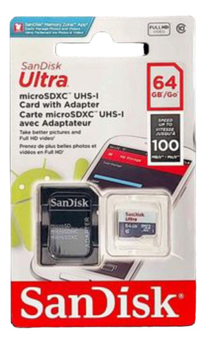 Memoria Microsd Sandisk 64 Gb 100mbps Clase 10 Pro Edition