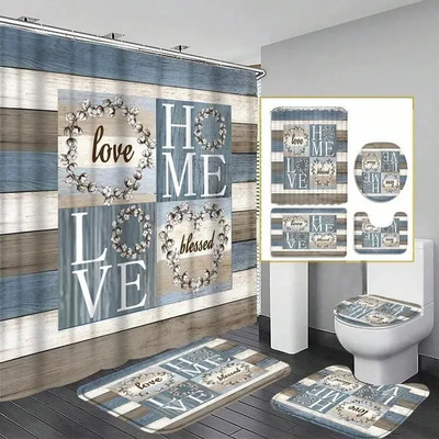 Juego De 4 Cortinas De Baño Juego De Baño 1 Cortina Y 3 Alfombrilla De Ducha Cortina De Baño Cortinas De Baño Impermeable Tapetes Para Bano La Cortina Mide 180 X 180 Cm Tapetes Para Bano Estilo 2 | MercadoLibre