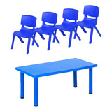 Mesa Plastico Infantil 120x60x50 + 4 Sillas Azul