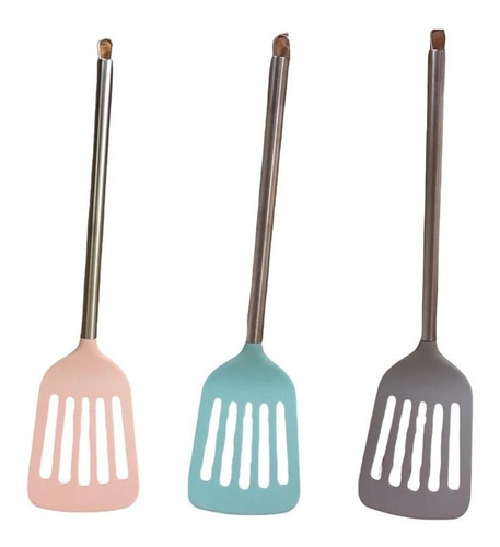 Espatula Calada Mango Acero Colores Cocina Oferta Pack X3