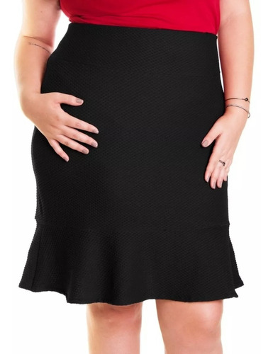 Roupa Feminina Saia Peplum Plus Size Com Babado Cós Alto